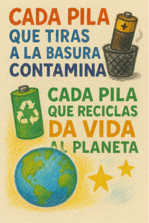 frases sobre el Reciclaje de Pilas para cartel de niños 2
